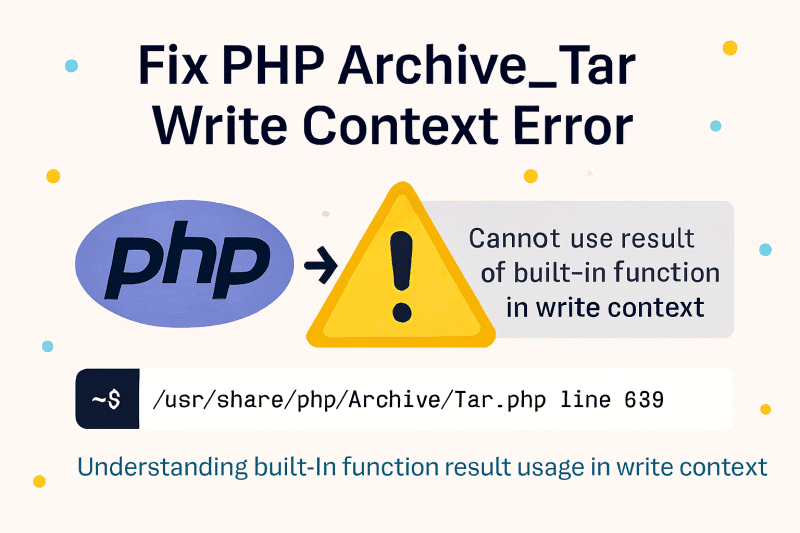 Cannot use result of built-in function in write context in /usr/share/php/Archive/Tar.php on line 639